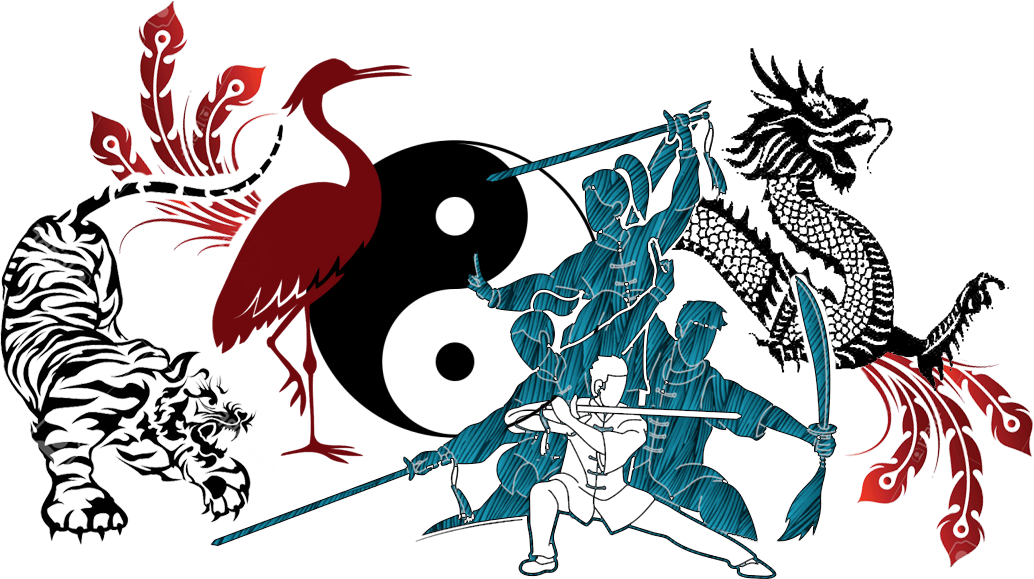 Martial Arts Animals and Weapons, with Yin Yang symbol